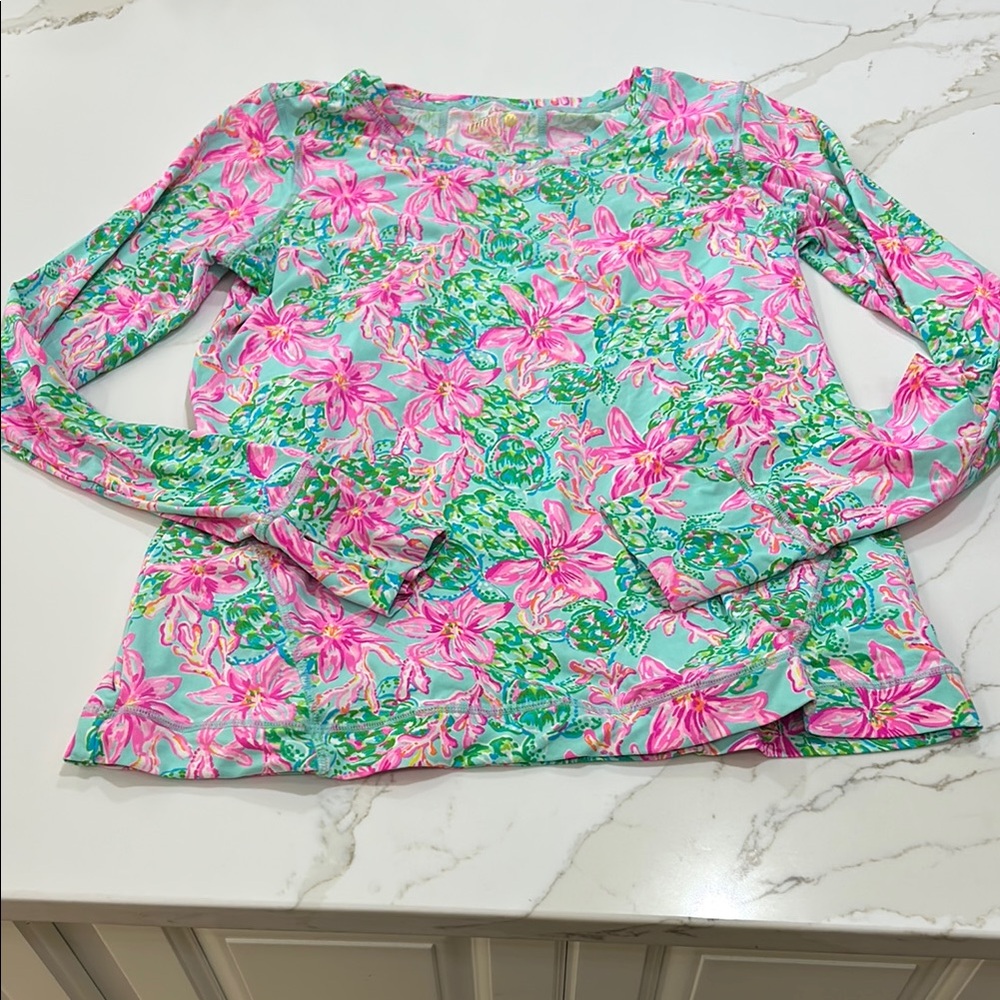 Floral Long Sleeve Women's Top - Pink and Green